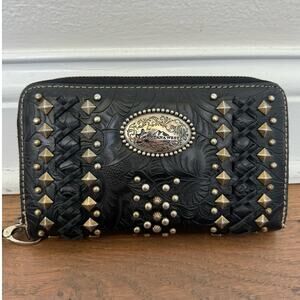 Montana West Black Leather Studded Clutch Wristlet Wallet Western Rodeo Cowgirl